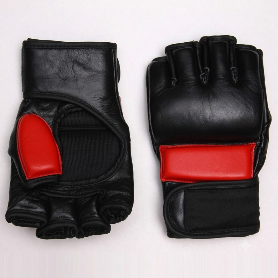 Black & Red Padded Thumb Grappling Gloves