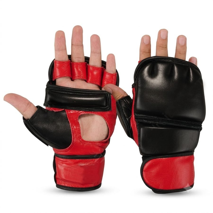 Red & Black Shield-Padded Grappling Gloves