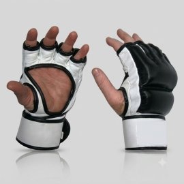 White & Black Twin-Cushion Grappling Gloves