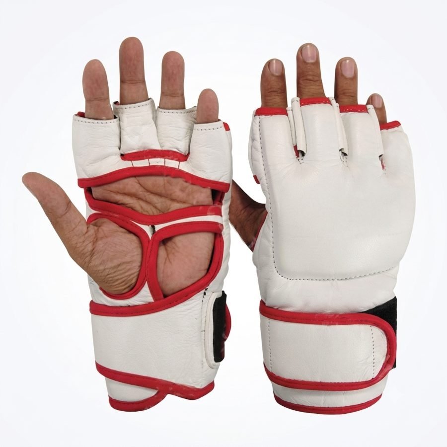 White & Red Web-Panel Grappling Gloves