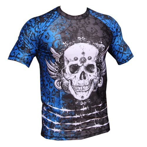 Blue Winged Skull Short-Sleeve Rash Guard